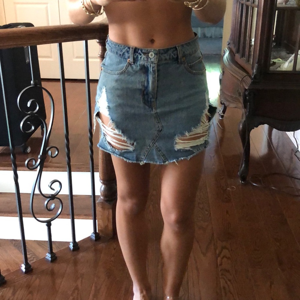 distressed denim skirt